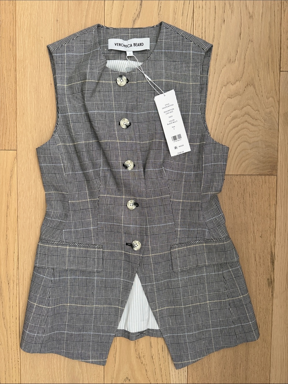 Veronica Beard Gray Plaid Sleeveless Vest
